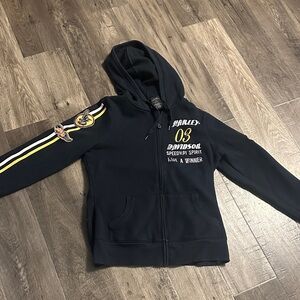Harley-Davidson Black Zip-Up Hoodie with Yellow Stripes